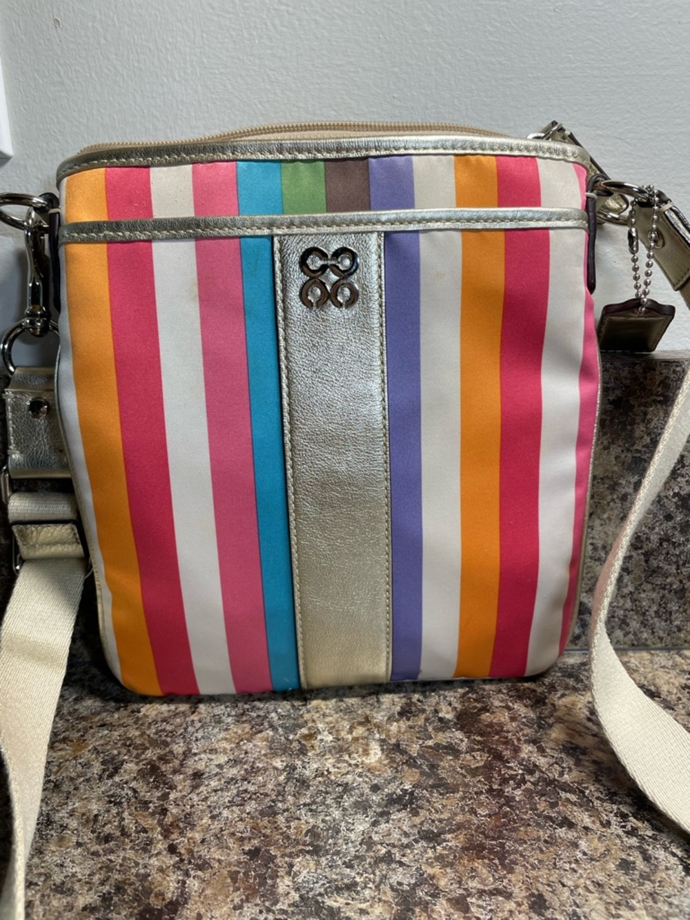Coach Julia Legacy Multicolor Stripe Crossbody with metaluc Accents